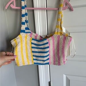 Zara Colorful Striped crochet Knit Crop Top